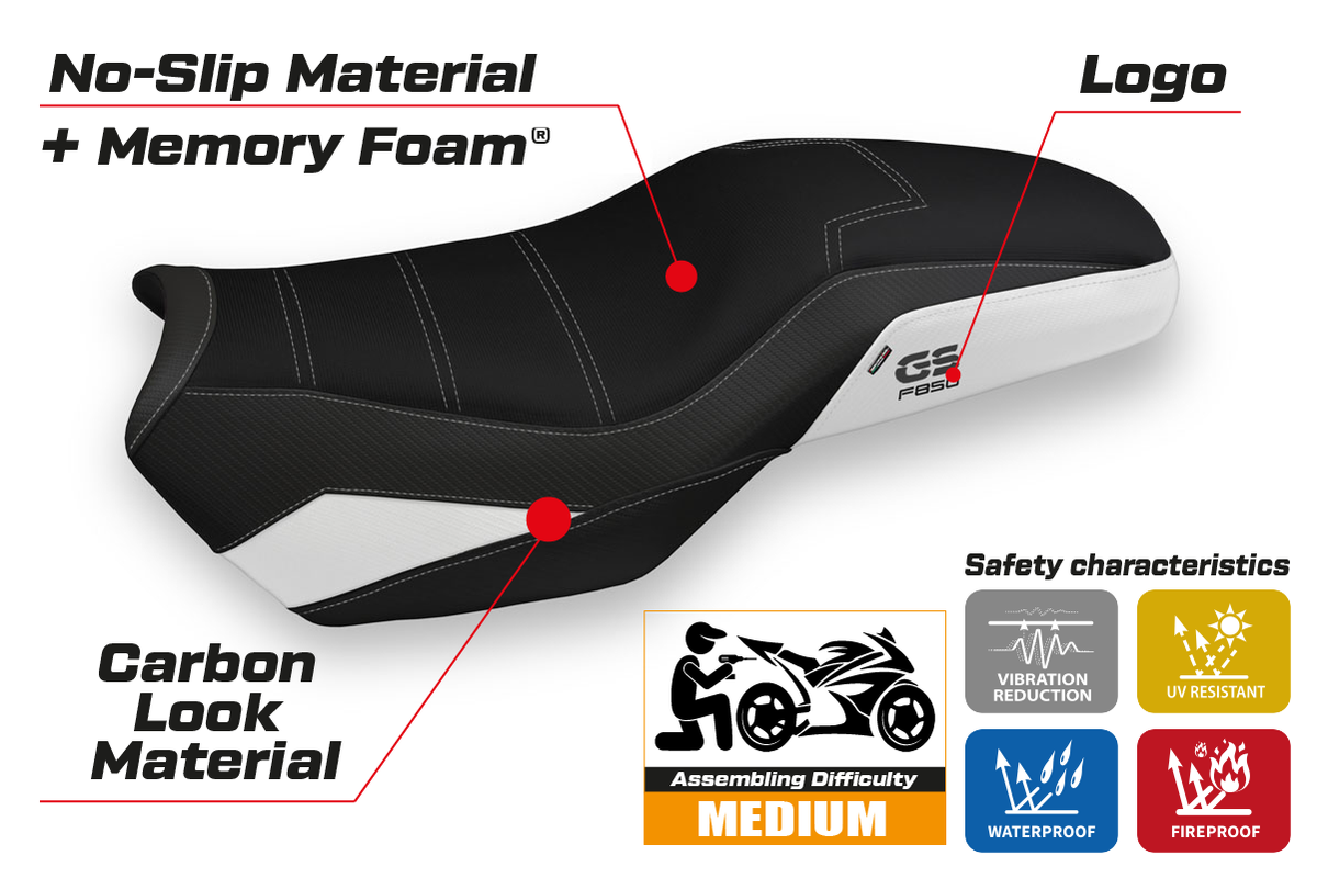 Tappezzeria Italia BMW F850GS 2018-2025 Seat Cover Comfort in White and Black