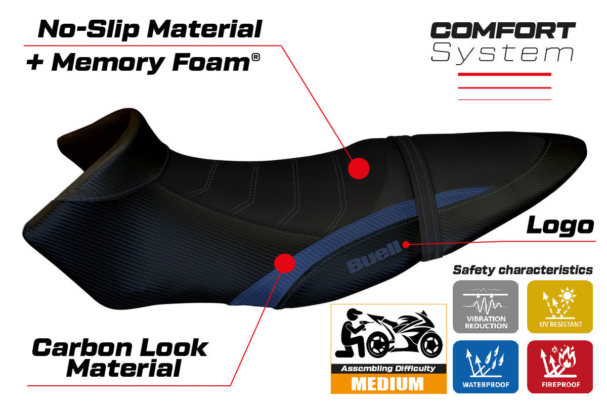 Tappezzeria Italia Buell XB12S XB12SX 2019-2021 Seat Cover Comfort in Blue and Black