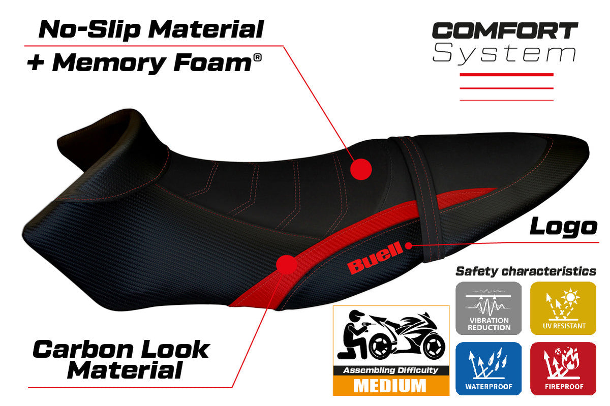 Tappezzeria Italia Buell XB12S XB12SX 2019-2021 Seat Cover Comfort in Red and Black