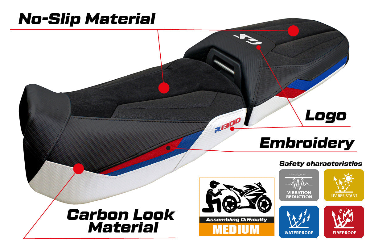 Tappezzeria Italia BMW R1300GS Adventure 2024-2025 Seat Cover Ultragrip White Red Blue