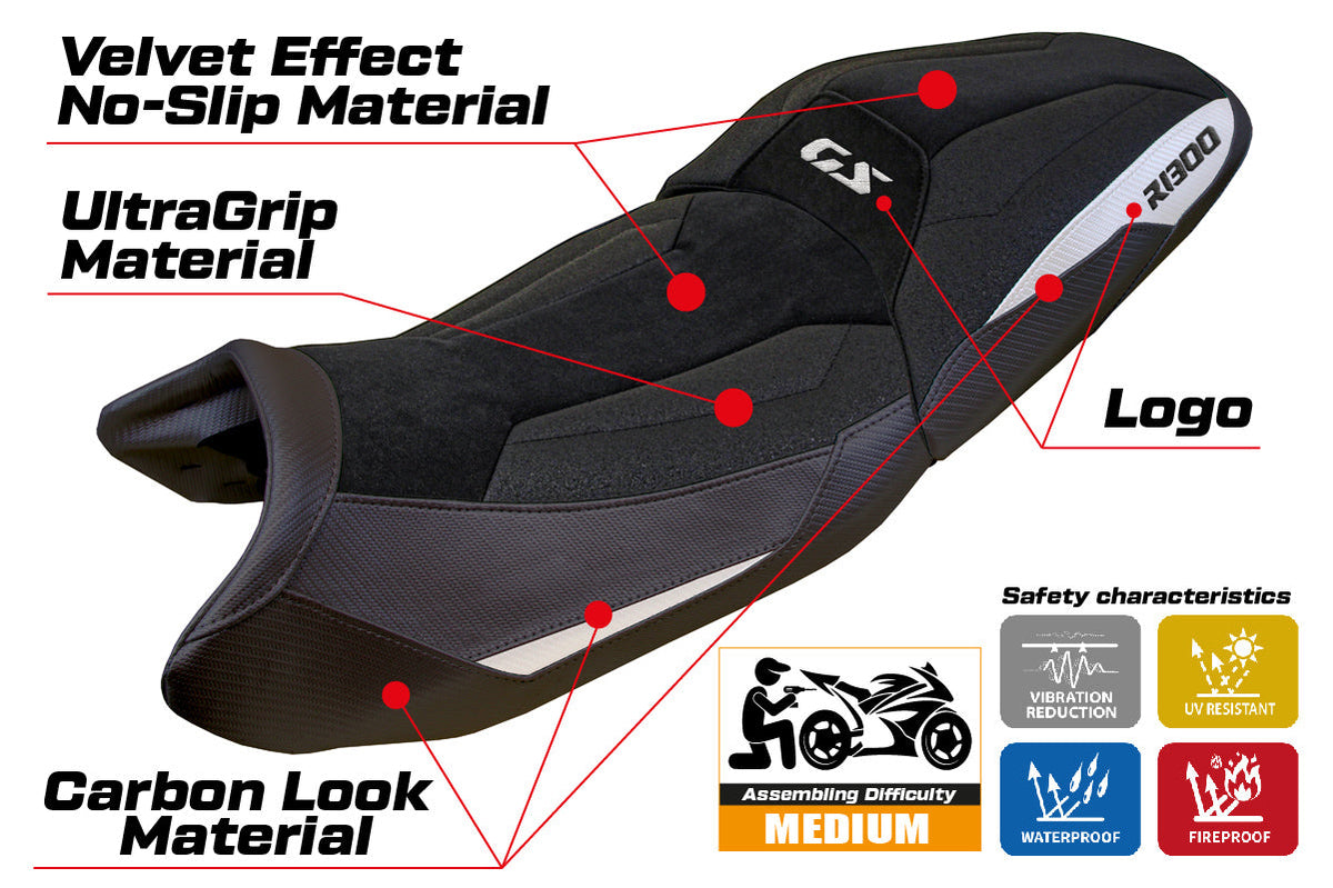 BMW R1300GS 2023-2025 Touring Seat Cover Tappezzeria Italia Ultragrip in White and Black