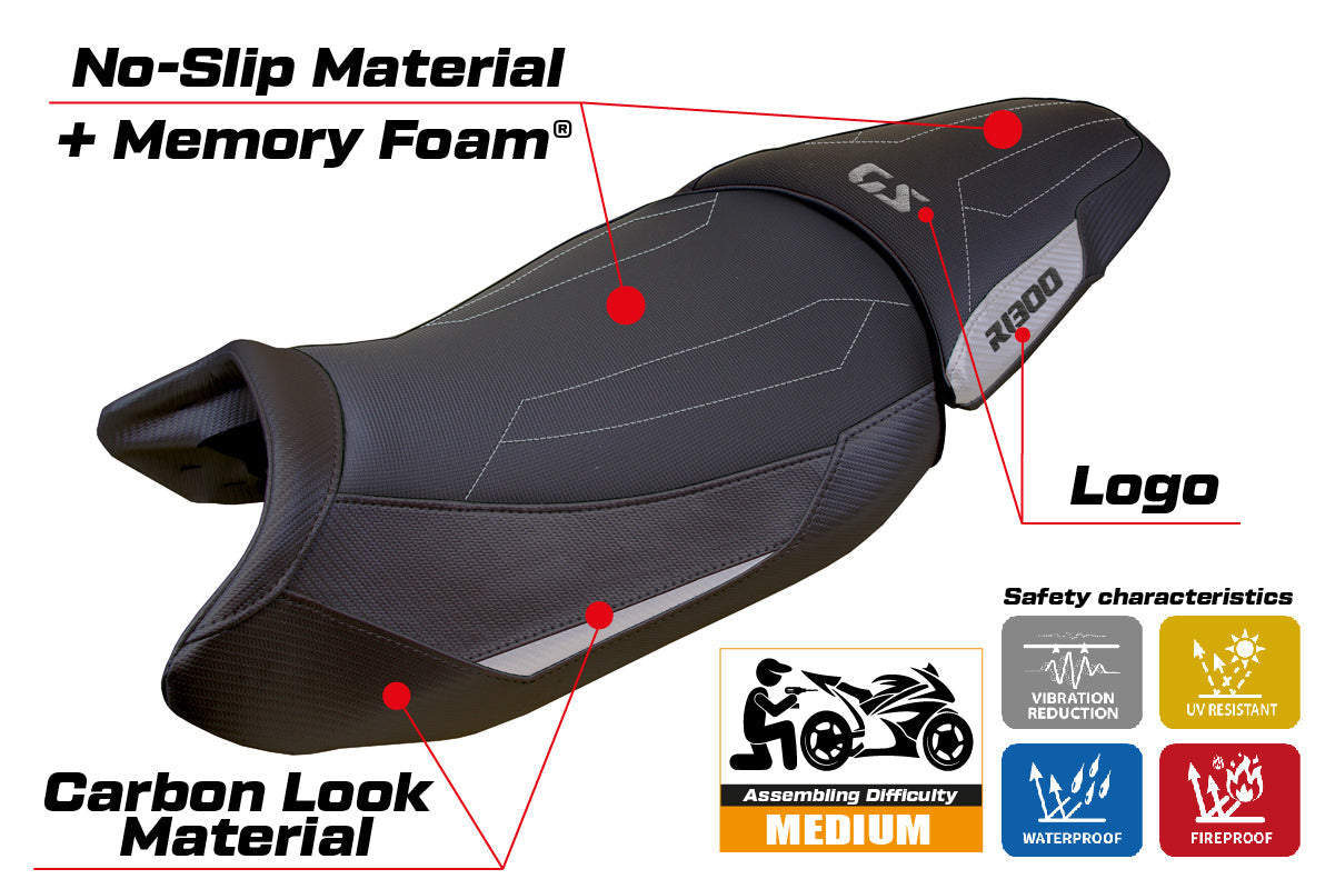 Tappezzeria Italia BMW R1300GS 2023-2025 Standard Seat Cover Comfort in Silver and Black