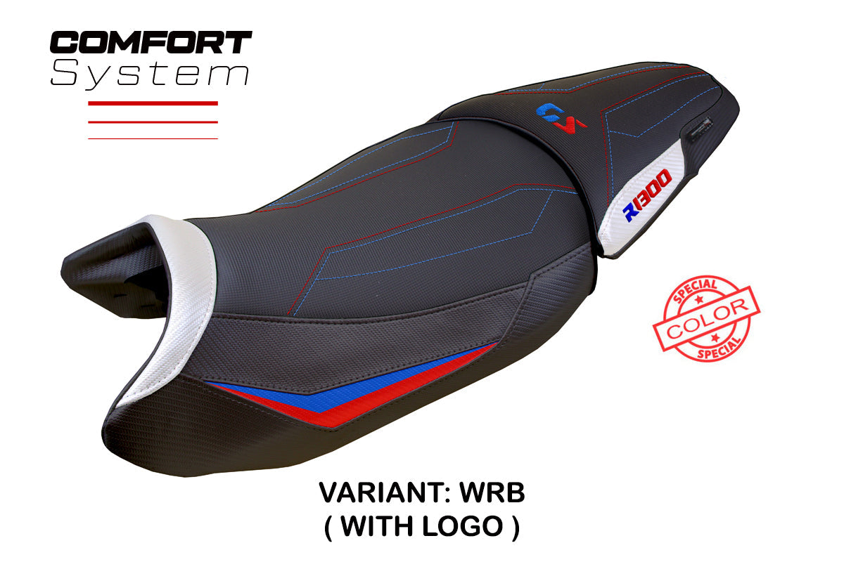 Tappezzeria Italia BMW R1300GS 2023-2025 Standard Seat Cover Comfort in White Red and Blue