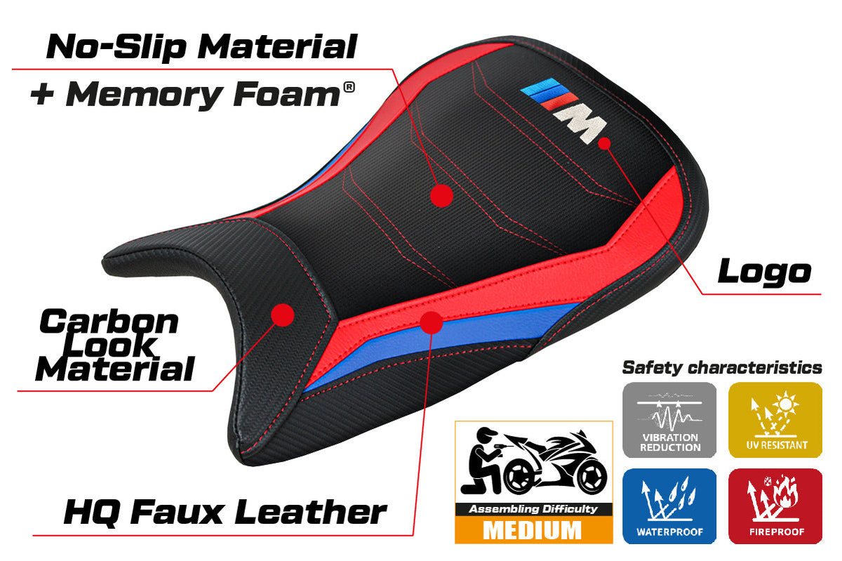 Tappezzeria Italia BMW M1000R 2022-2025 Seat Cover Comfort in Red, Blue and Black