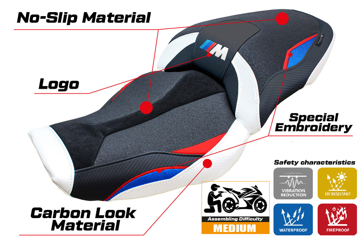 Tappezzeria Italia BMW M1000XR 2024-2025 Seat Cover Ultragrip in Red Blue White and Black