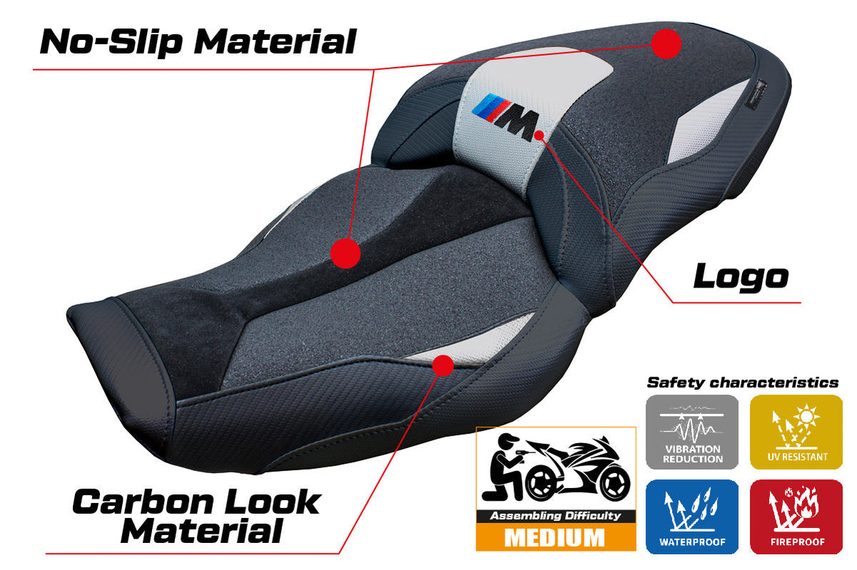 Tappezzeria Italia BMW M1000XR 2024-2025 Seat Cover Ultragrip in Silver and Black