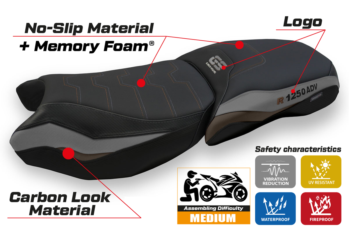 Tappezzeria Italia BMW R1250GS ADV 2019-2024 Comfort Heated Seat Cover in Grey Gold