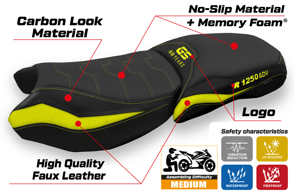 Tappezzeria Italia BMW R1250GS ADV 2019-2024 Comfort Heated Seat Cover in Yellow