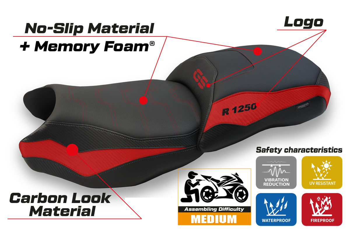 Tappezzeria Italia BMW R1250GS 2019-2023 Comfort Heated Seat Cover in Red and Black