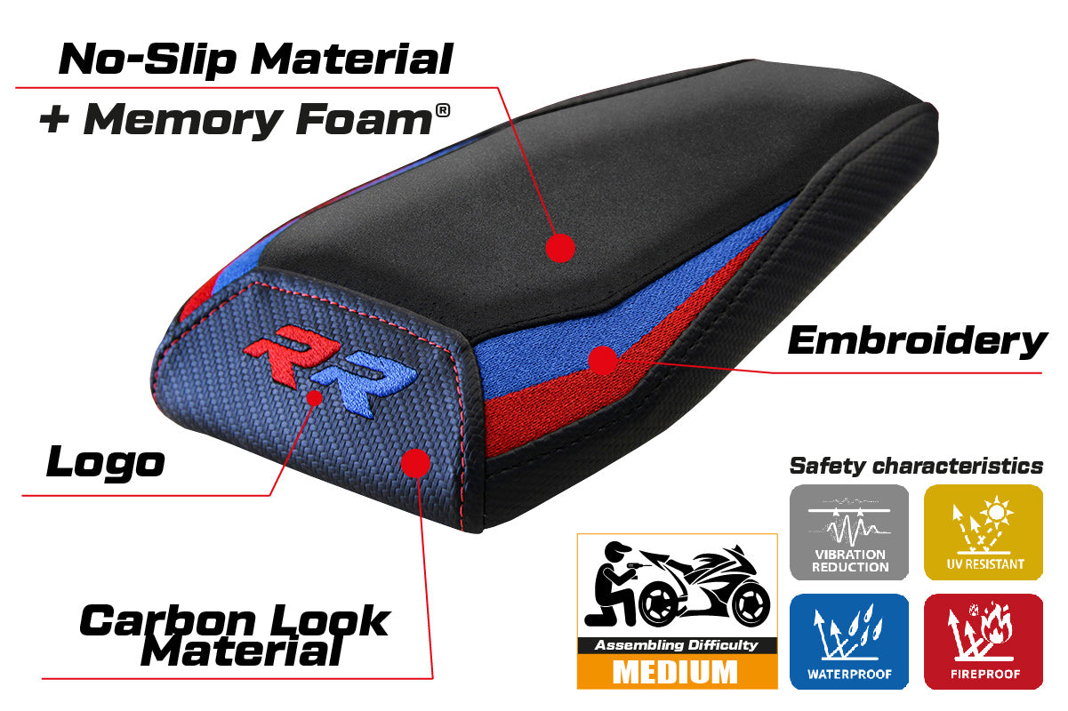 Tappezzeria Italia BMW M1000RR 2021-2022 Rear Seat Cover Comfort in Red, Blue and Black Velvet