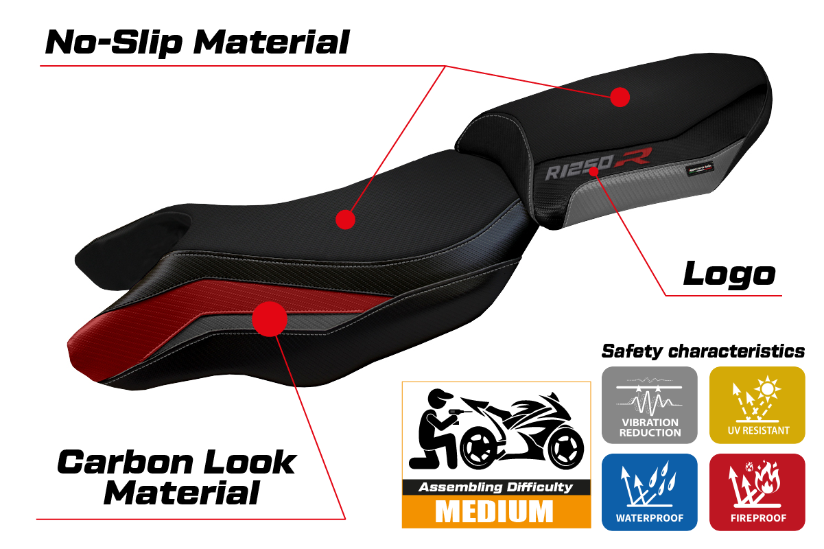 Tappezzeria Italia BMW R1250R 2019-2025 Seat Cover in Red, Grey and Black