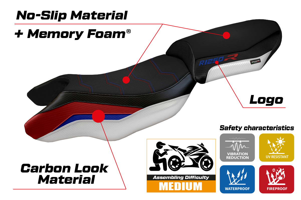Tappezzeria Italia BMW R1250R 2019-2025 Seat Cover Comfort in Red, Blue and White