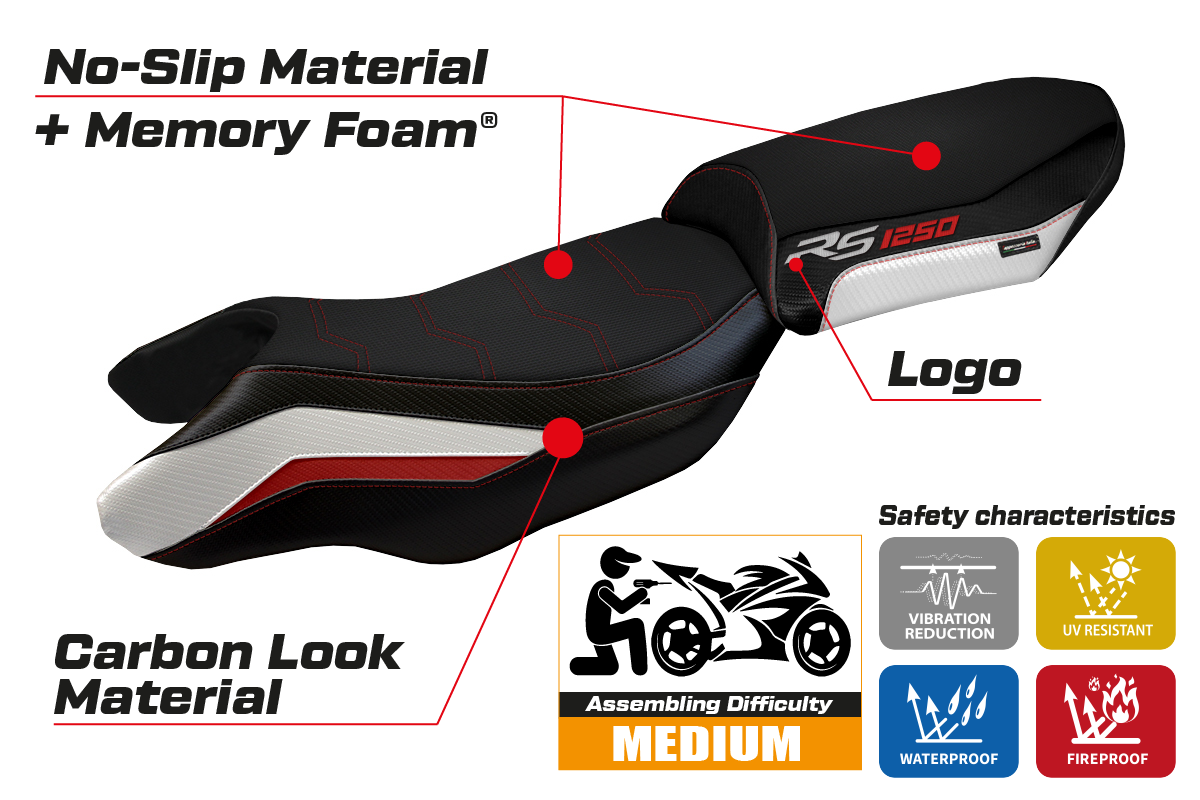 Tappezzeria Italia BMW R1250RS 2020-2024 Seat Cover Comfort in White, Red and Black