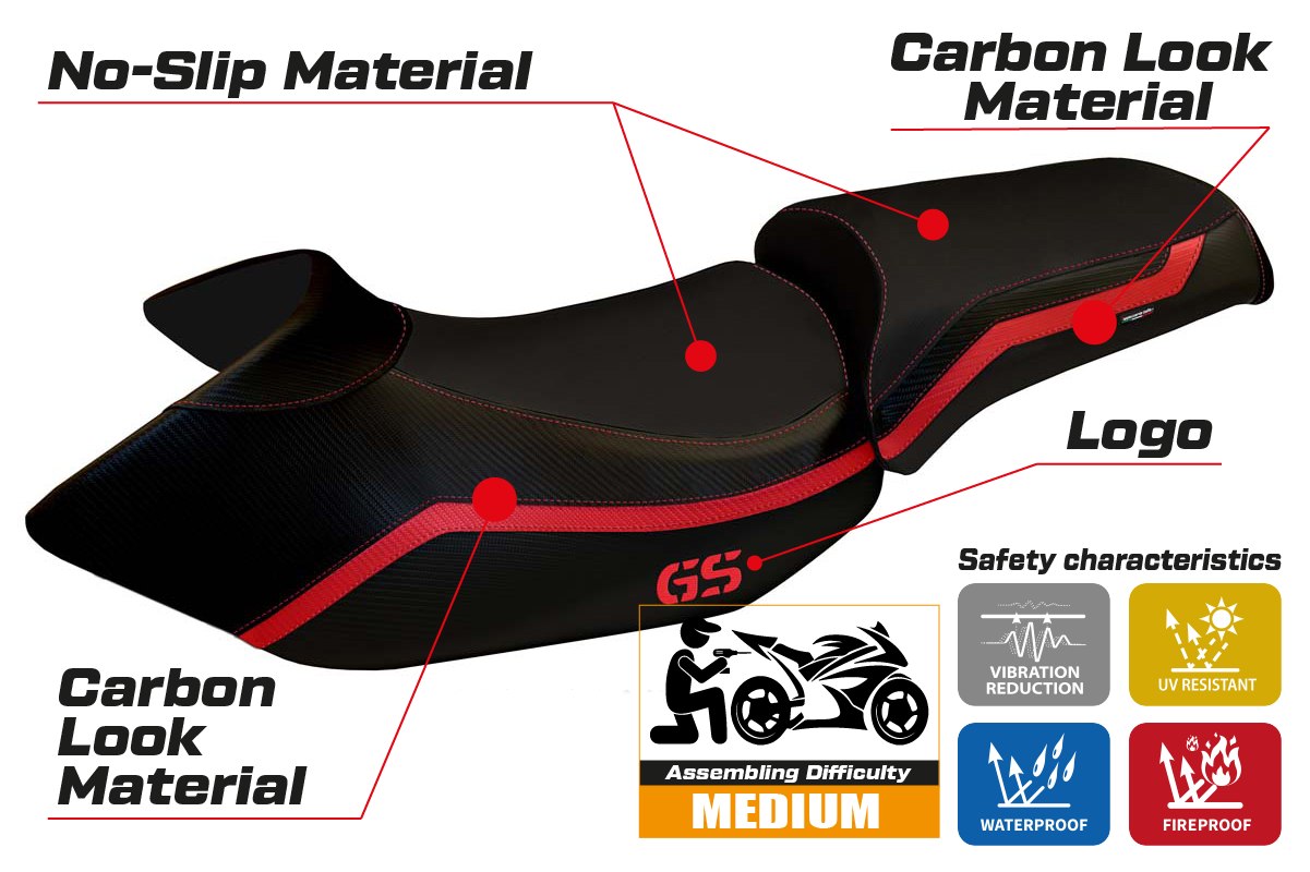 Tappezzeria Italia BMW R1200GS 2005-2012 Seat Cover in Red and Black