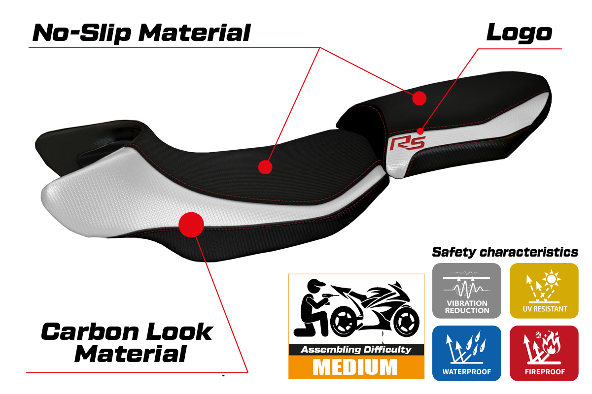 Tappezzeria Italia BMW R1200RS 2015-2019 Seat Cover in White, Red and Black