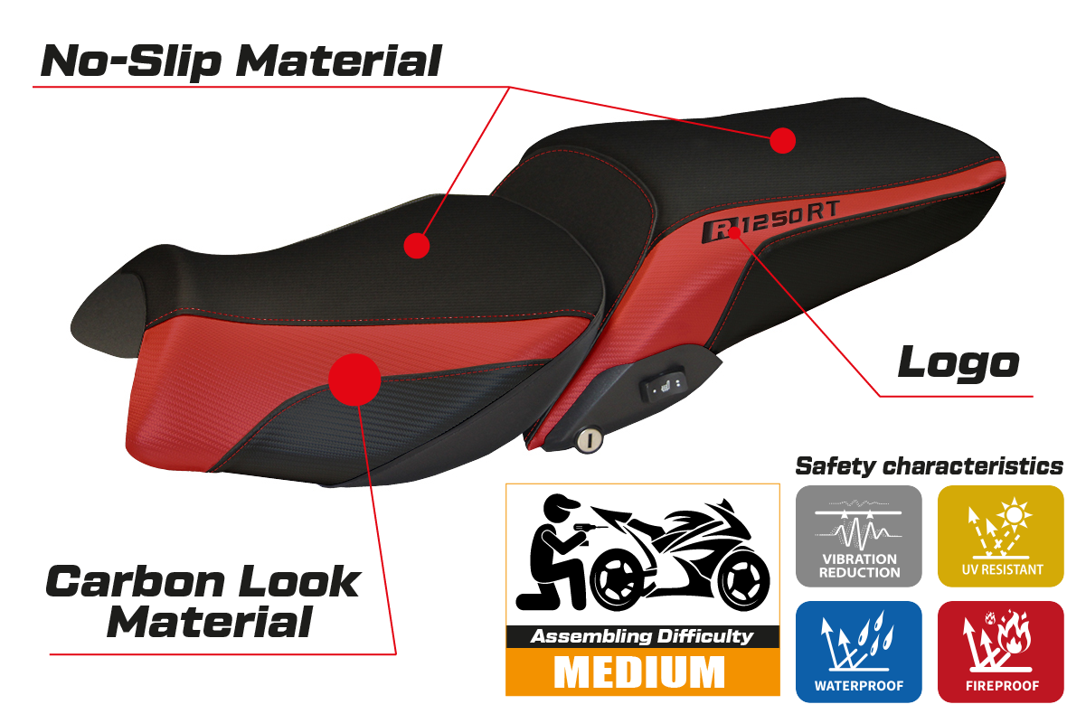 BMW R1250RT 2019-2025 Seat Cover Tappezzeria Italia in Red and Black