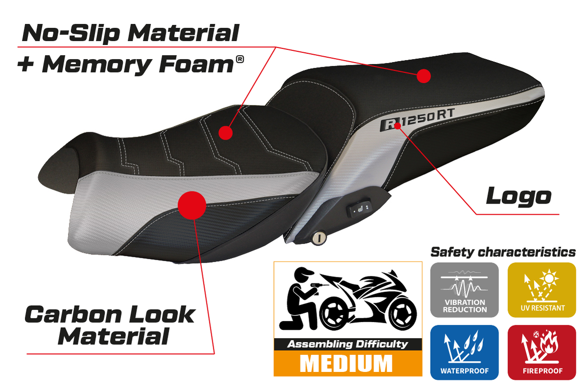 Tappezzeria Italia BMW R1250RT 2019-2025 Seat Cover Comfort in Silver and Black