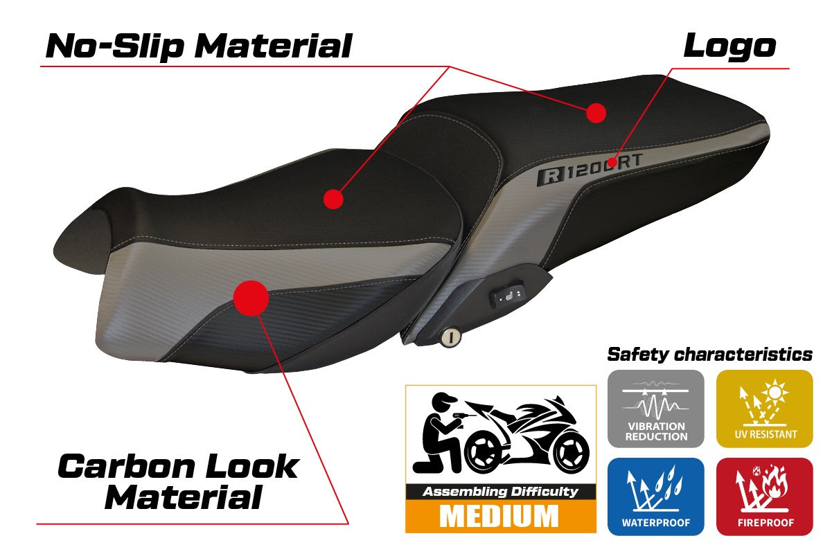 Tappezzeria Italia BMW R1200RT 2014-2018 Seat Cover in Grey and Black
