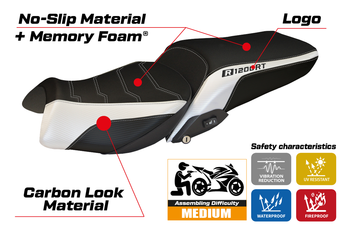 Tappezzeria Italia BMW R1200RT 2014-2018 Seat Cover Comfort in White and Black