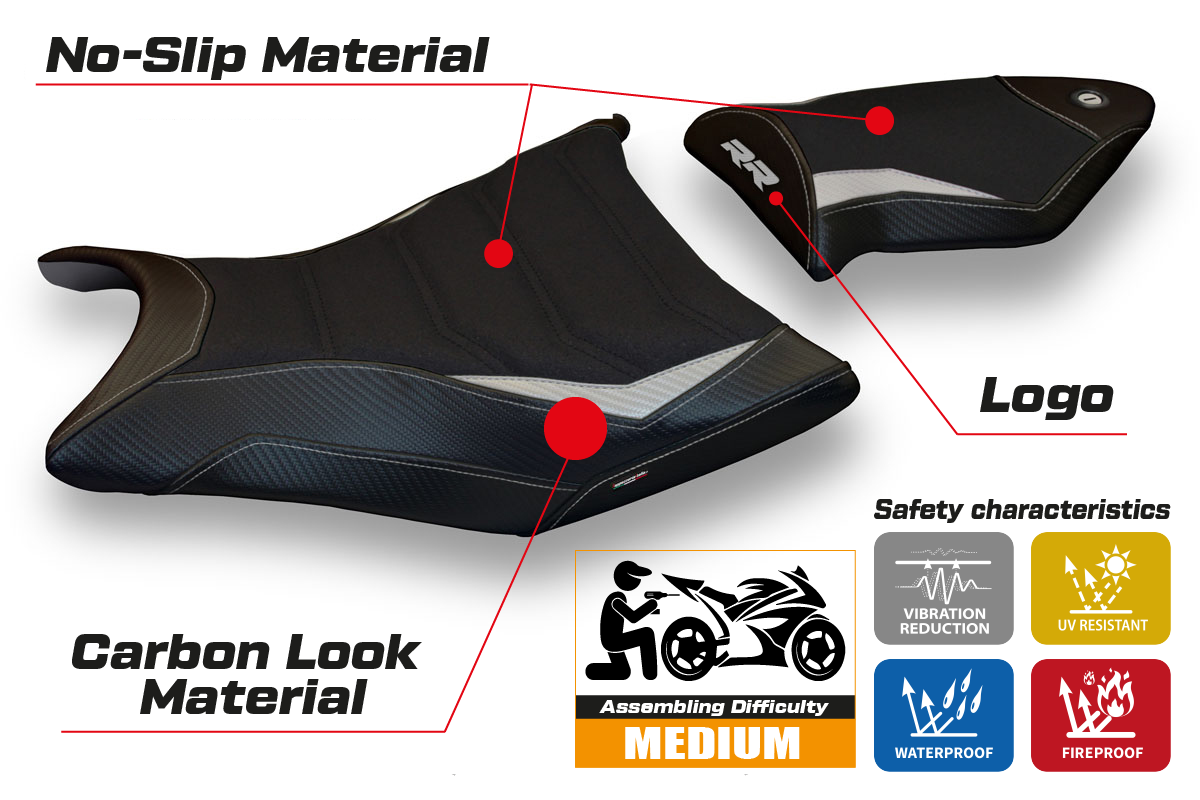 Tappezzeria Italia BMW S1000RR 2009-2011 Seat Cover Ultragrip in Silver and Black