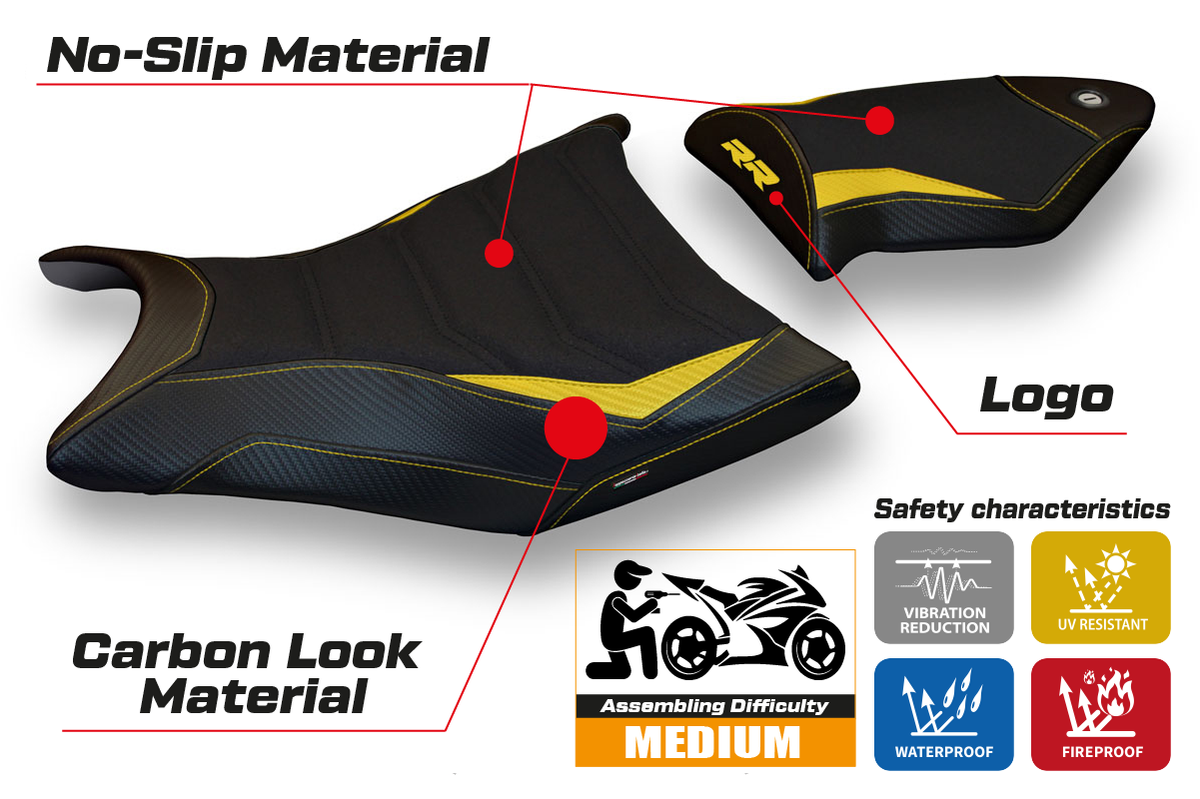 Tappezzeria Italia BMW S1000RR 2009-2011 Seat Cover Ultragrip in Yellow and Black