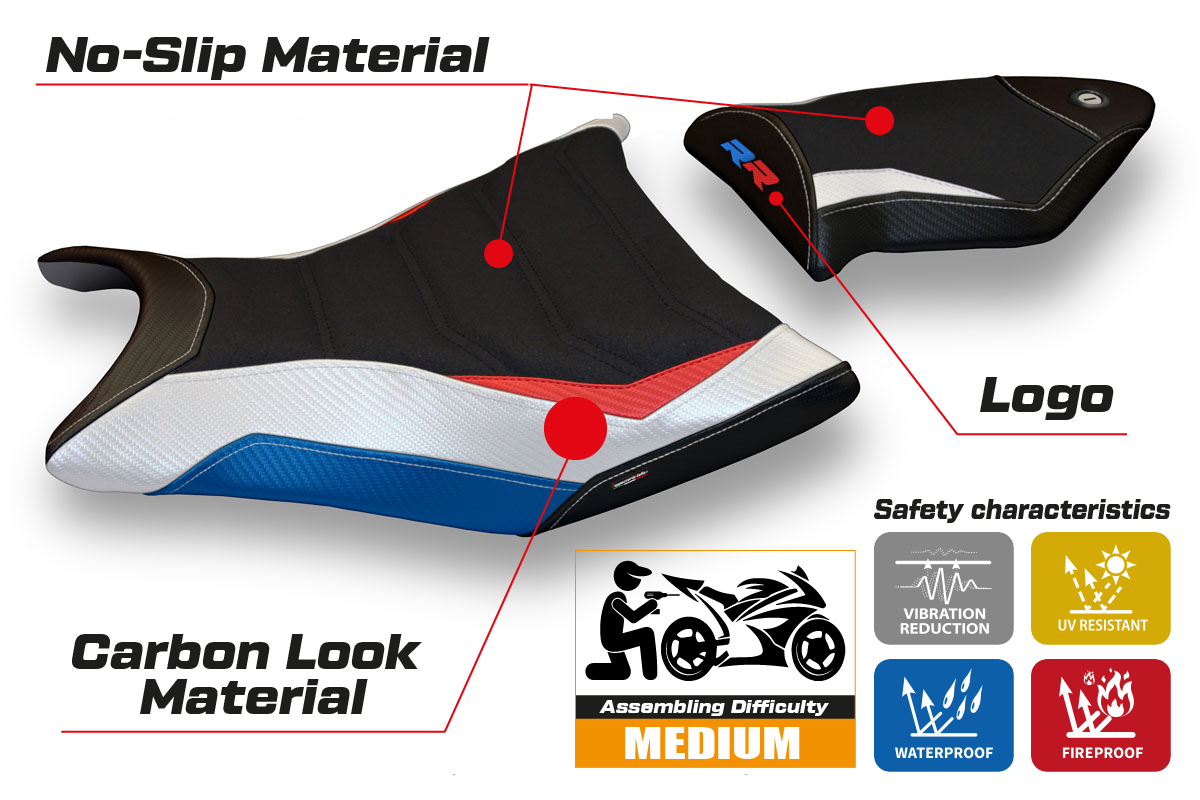 Tappezzeria Italia BMW S1000RR 2009-2011 Seat Cover Ultragrip in HP Red, White and Blue