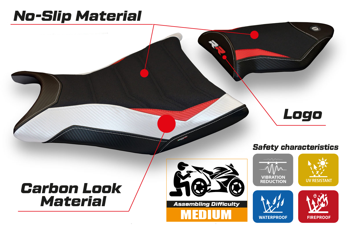 Tappezzeria Italia BMW S1000RR 2009-2011 Seat Cover Ultragrip in Red, White and Black