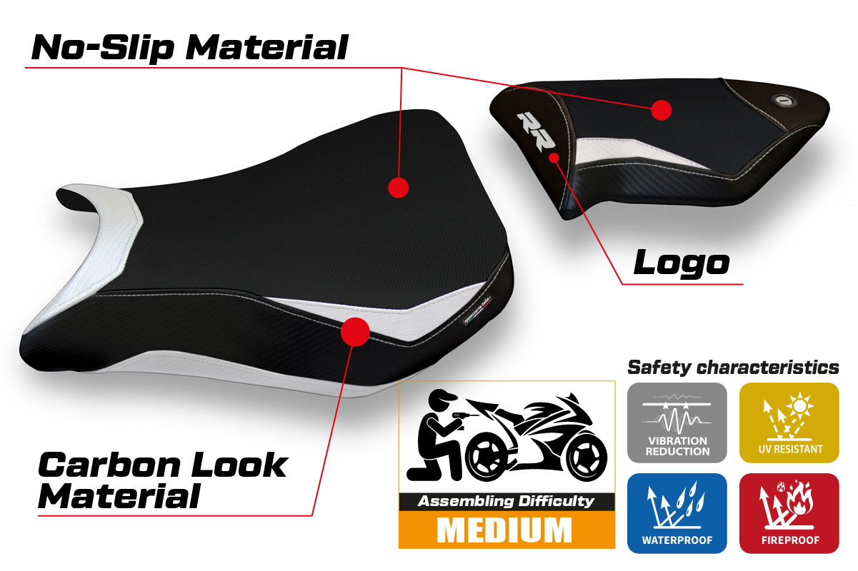 Tappezzeria Italia BMW S1000RR 2012-2014 Seat Cover in White and Black