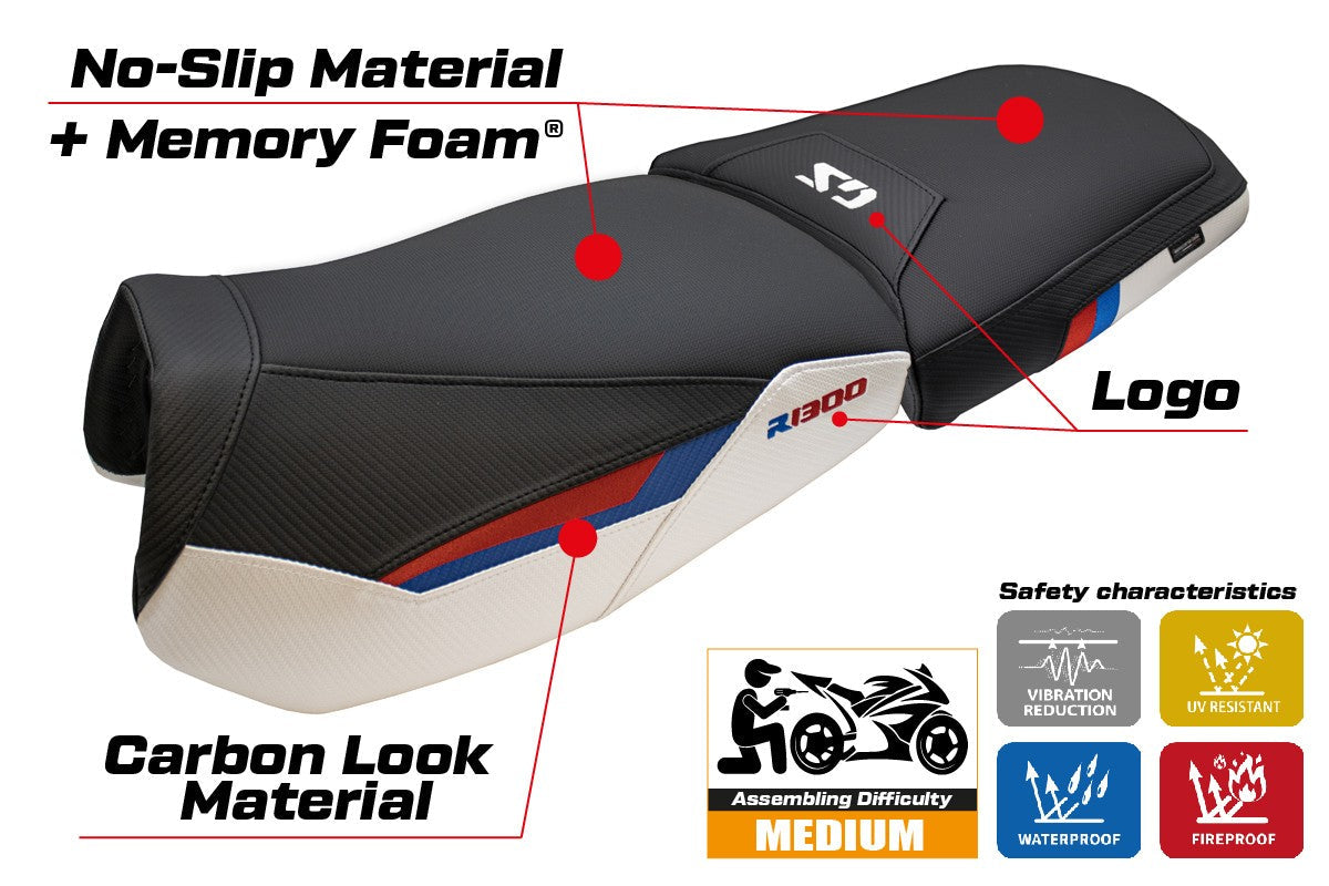 Tappezzeria Italia BMW R1300GS ADV Trophy 2024-2025 Seat Cover Comfort White Red Blue