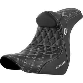 SADDLEMEN Pro Series SDC Performance Seat - with Backrest - White Stitch - FL/FX '18-'23 SC81829WHIRT