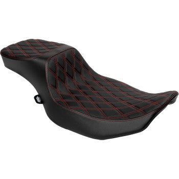 DRAG SPECIALTIES Performance Predator 2-Up Seat - Extended Reach - Vinyl - Red Double Diamond Stitch 0801-1943