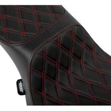 DRAG SPECIALTIES Performance Predator 2-Up Seat - Extended Reach - Vinyl - Red Double Diamond Stitch 0801-1943