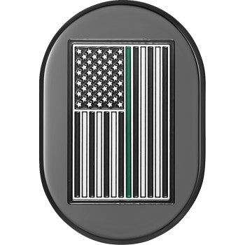 FIGURATI DESIGNS Antenna Cover - Left Rear Fender - Green Line American Flag - Chrome  FD72-AC-BLK-LT