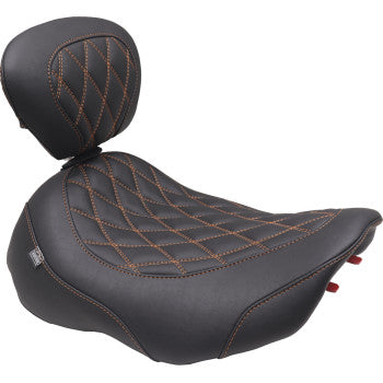 MUSTANG Wide Tripper™ Seat - Solo - Dark Brown/Mandarin Orange Stitching - FLT/FLH '23-'25 89503MO