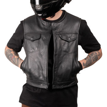 THRASHIN SUPPLY CO. Encinal Leather Shorty Riding Vest - Black - Small TMJ-17-08