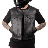 THRASHIN SUPPLY CO. Encinal Leather Shorty Riding Vest - Black - Small TMJ-17-08
