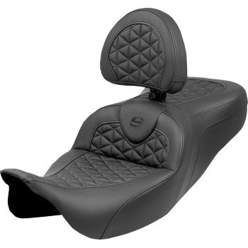 SADDLEMEN RoadSofa™ Tri Gripper Seat - Extended Reach - w/ Backrest - FLH/FLT '08-'25 808-07B-211B0