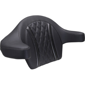 MUSTANG Deluxe Extended Arm Wrap-around Backrest - Diamond - Gunmetal Stitch - FLT/FLH '23-'25 88430GM
