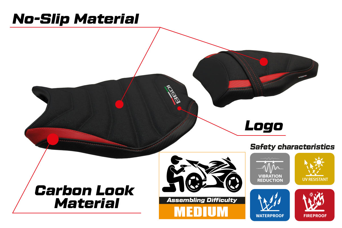 Tappezzeria Italia Ducati 1098 2007-2013 Seat Cover Ultragrip in Red and Black