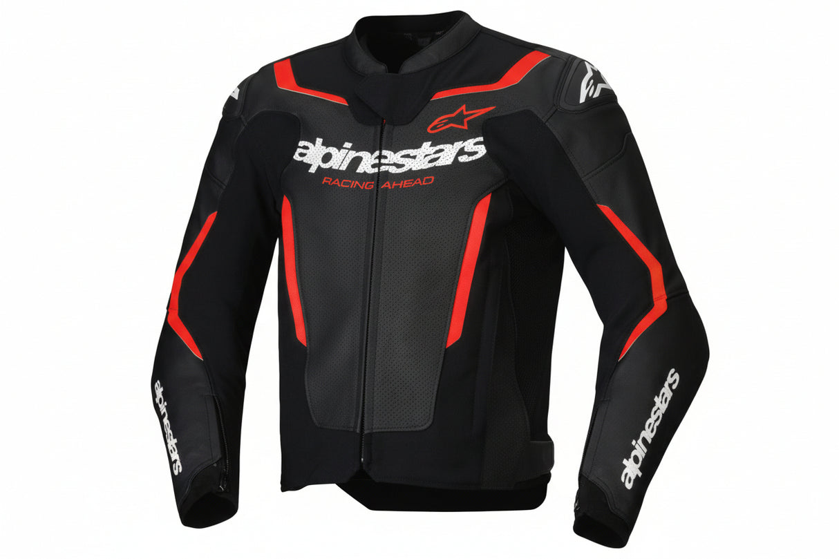 ALPINESTARS Jacket Lthr Gp Force Air Flo Blk/Rd Fl 50 3100326-1030-50