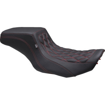 MUSTANG One Piece 2-Up Squareback Seat - Double Diamond - Black Cherry Stitch - FLH/FLT '23-'24 88416DC