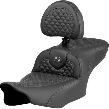 SADDLEMEN Roadsofa™ Seat - Dragon Scale Stitch - Gray Stitch - w/ Backrest - FLTR/FLHX '23-'24823-07-208B2