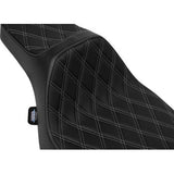 DRAG SPECIALTIES SEATS Extended Reach Predator III Set - Vinyl - Silver Double Diamond Stitch - FLT/FLH '23-'24 0801-2060