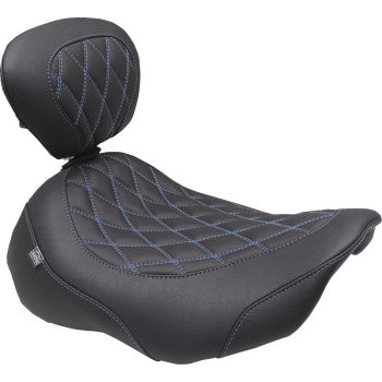 MUSTANG Wide Tripper™ Seat - Solo - Dark Brown/Sky Blue Stitching - FLT/FLH '23-'25 89503SB