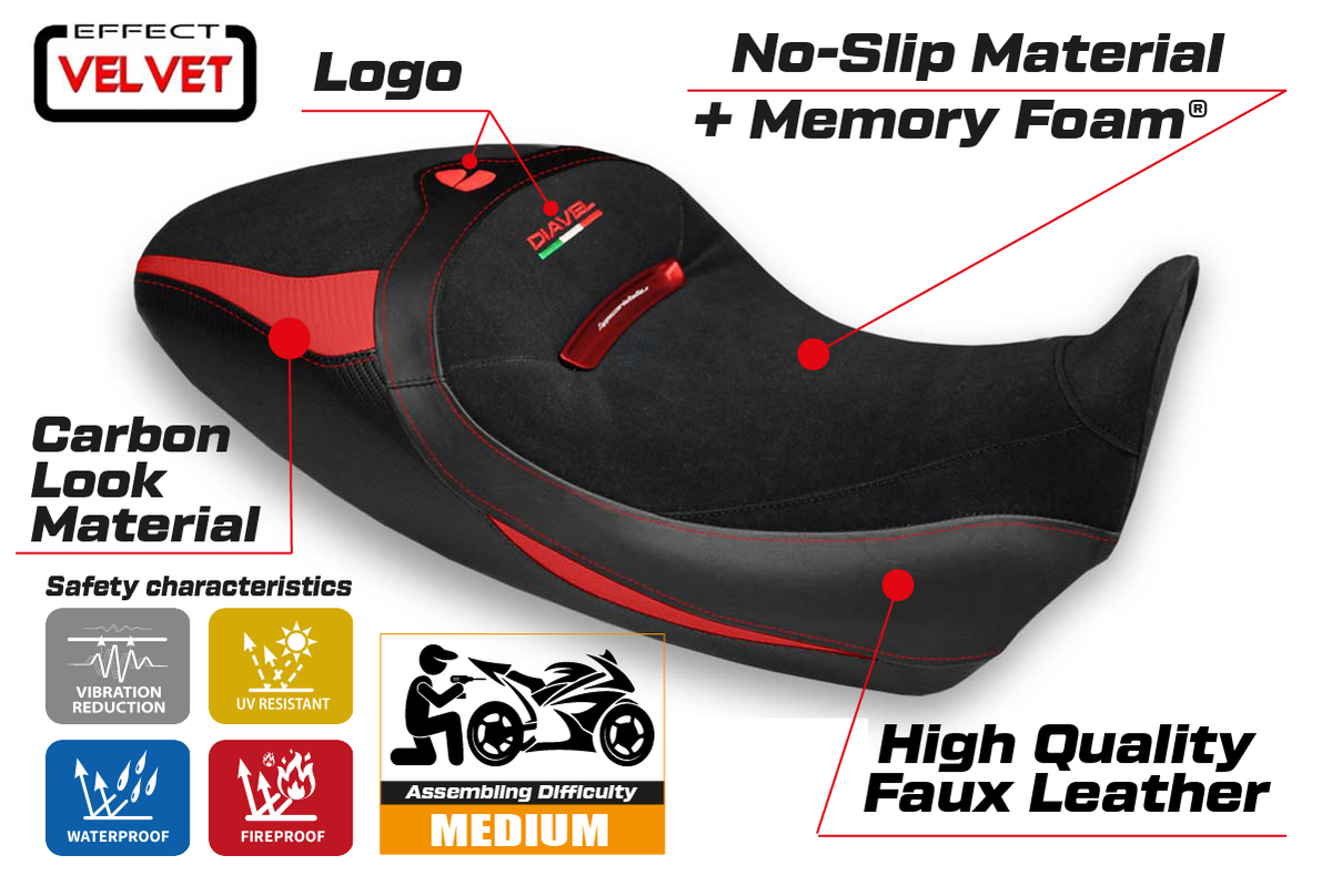 Tappezzeria Italia Ducati Diavel 1260 1260S 2019-2023 Seat Cover Comfort in Red and Black