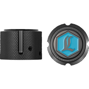 FIGURATI DESIGNS Axle Nut Cover - Front - Stainless Steel - Legends Suspension Logo - Black FD02-FAC-BLK