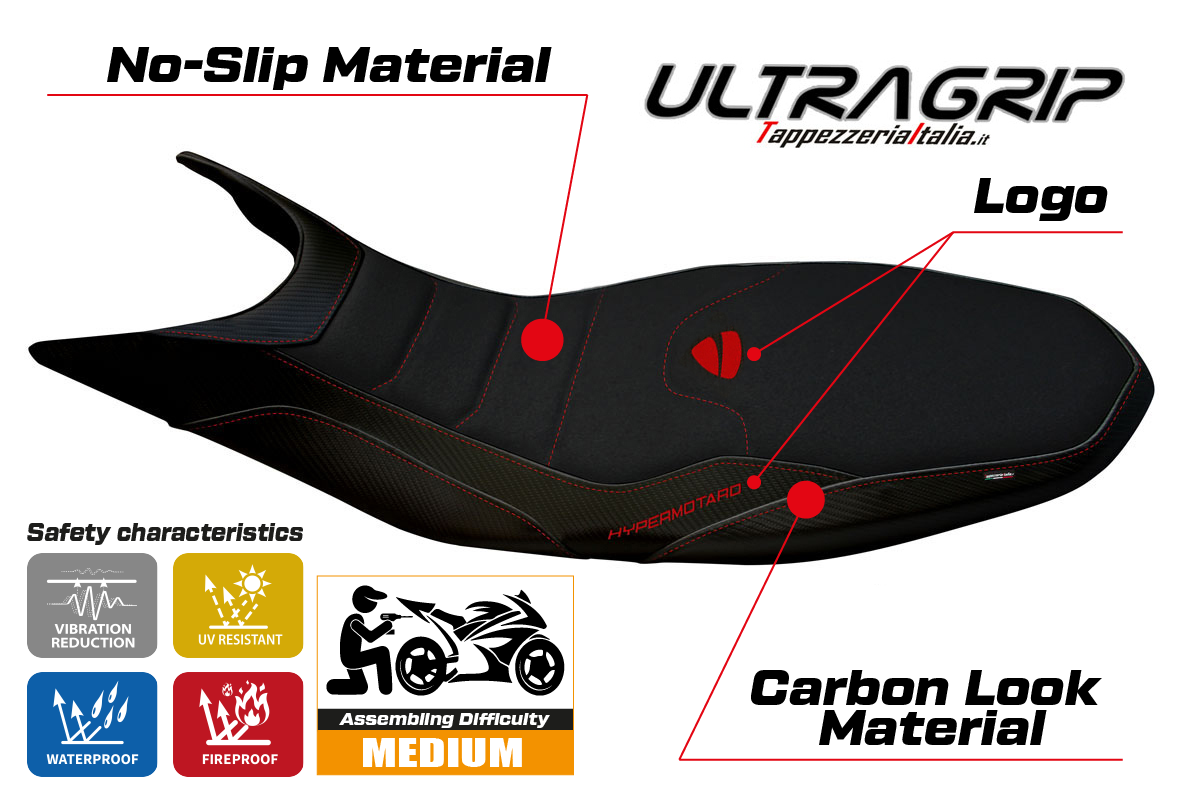 Tappezzeria Italia Ducati Hypermotard 821 939 2013-2018 Seat Cover Ultragrip in Black