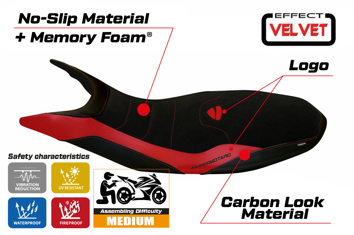 Tappezzeria Italia Ducati Hypermotard 821 939 2013-2018 Seat Cover Comfort in Red and Black