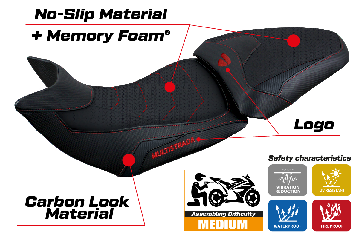 Tappezzeria Italia Ducati Multistrada 1200 1260 2015-2020 Seat Cover Comfort Heated in Black