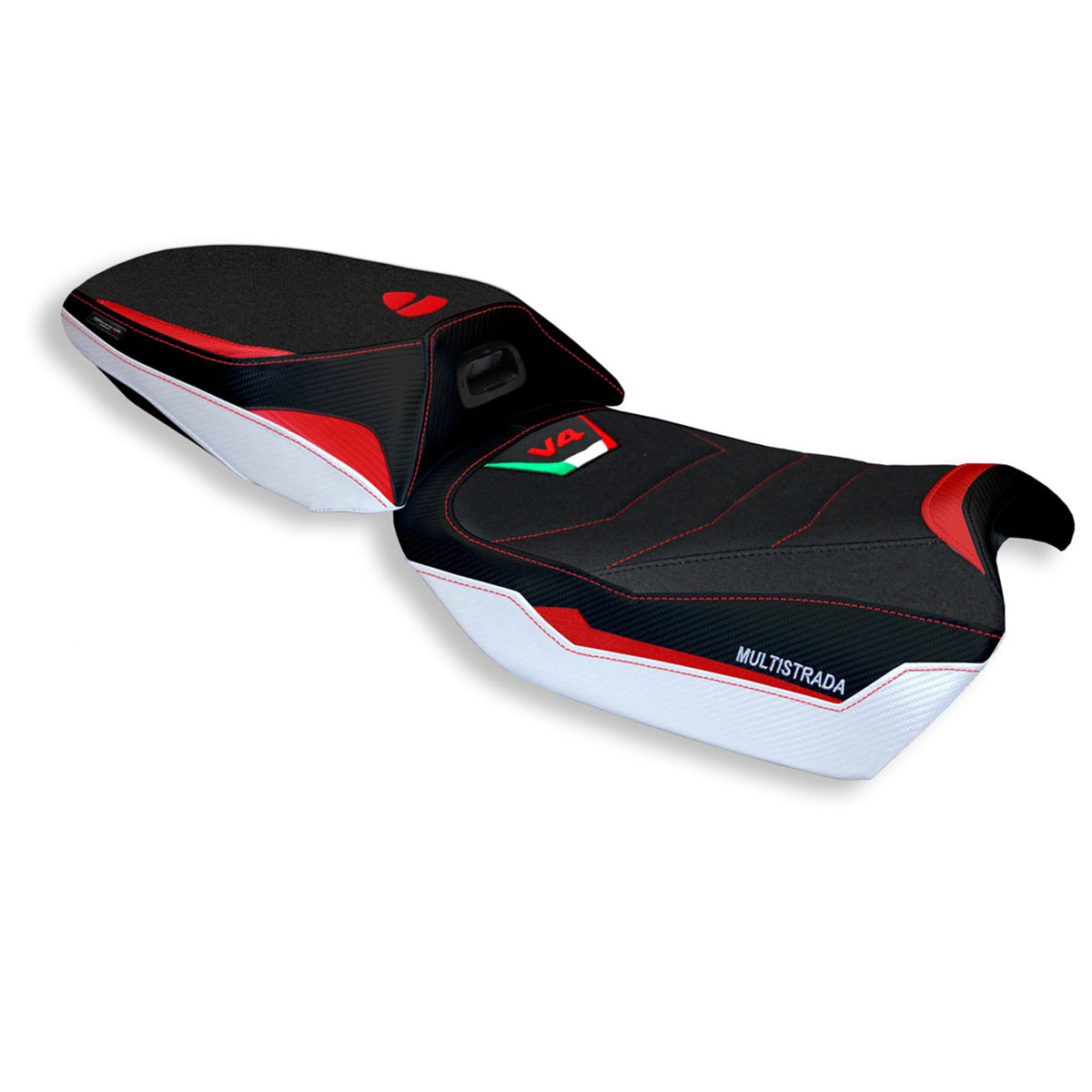 Tappezzeria Italia Ducati Multistrada V4 2021-2025 Heated Seat Cover Ultragrip in White and Red